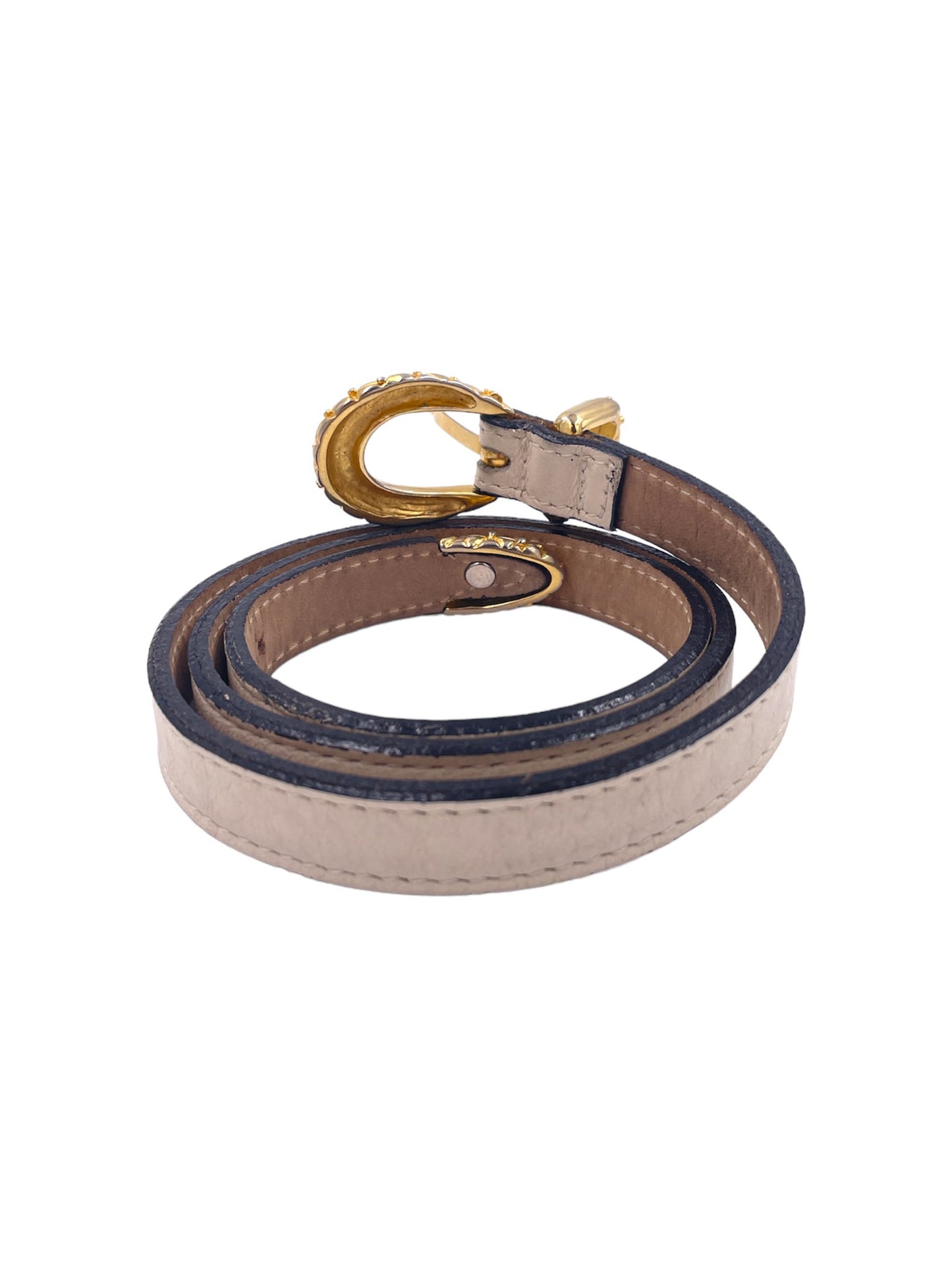 White Leather Belt With Gold Buckle