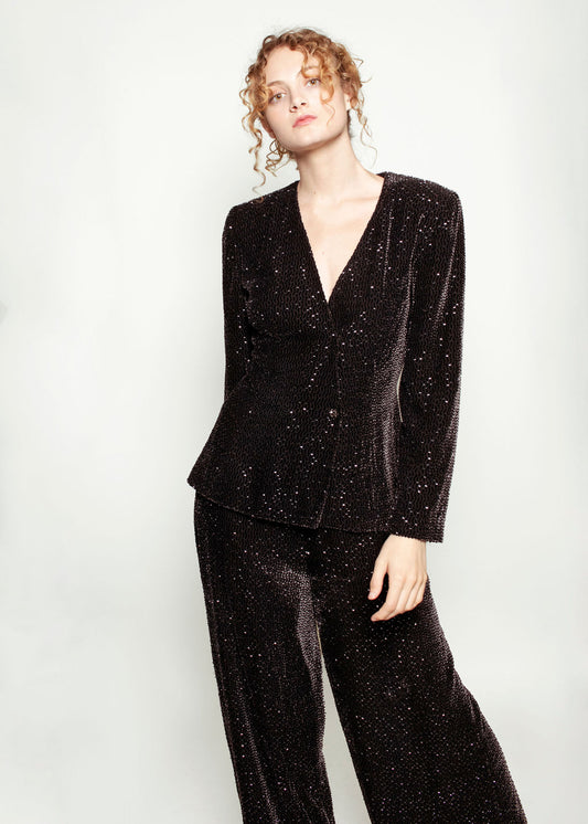 Carmen Marc Valvo Black Bugle Beaded Suit - The Kit Vintage