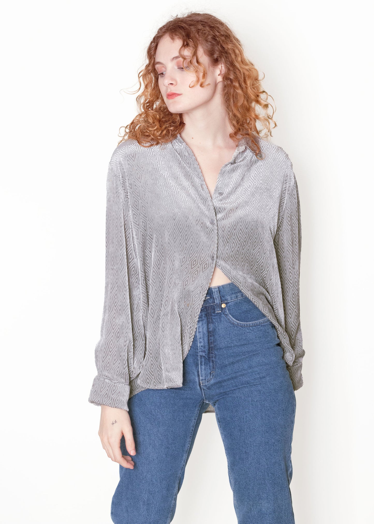 Emporio Armani Gray Velvet 'Diamond' Blouse