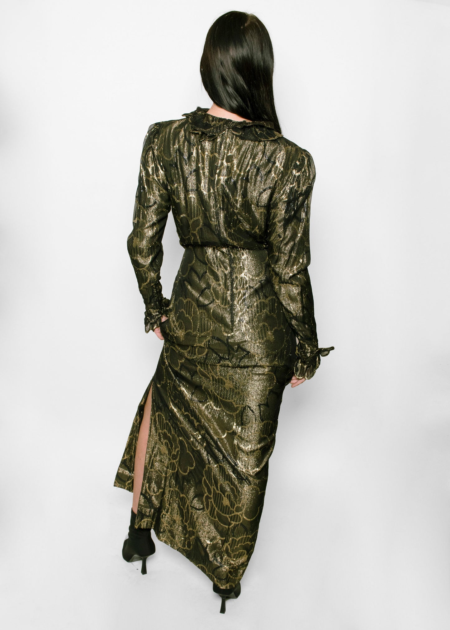 Pauline Trigere Black/Gold Metallic Dress
