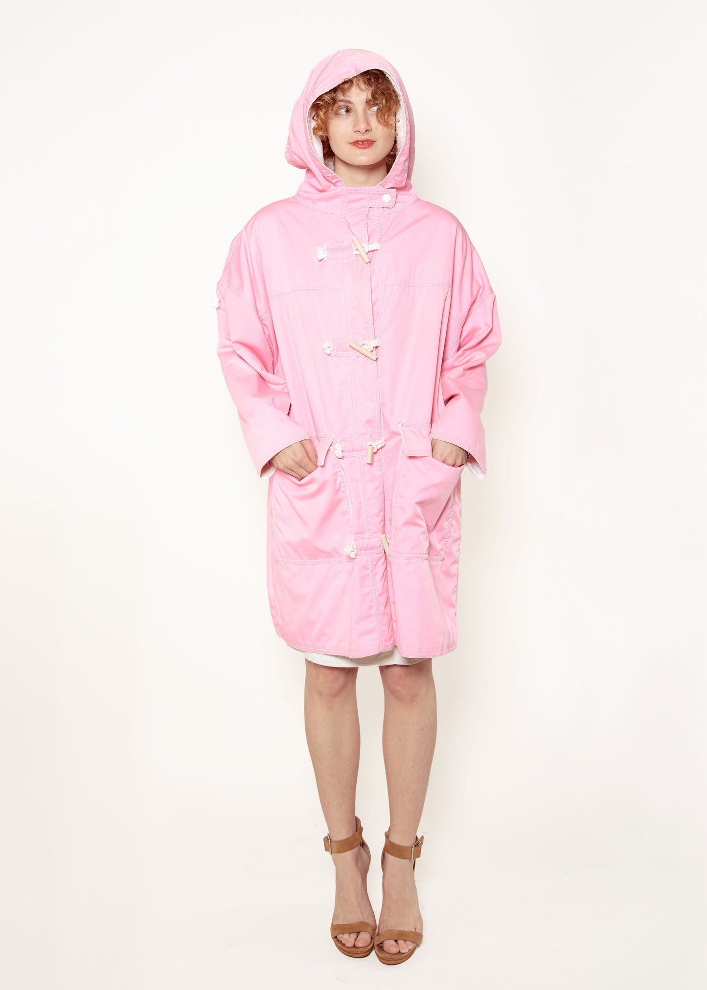 Courreges Pink Coat W/ Terry Cloth Lining & Toggle Closures