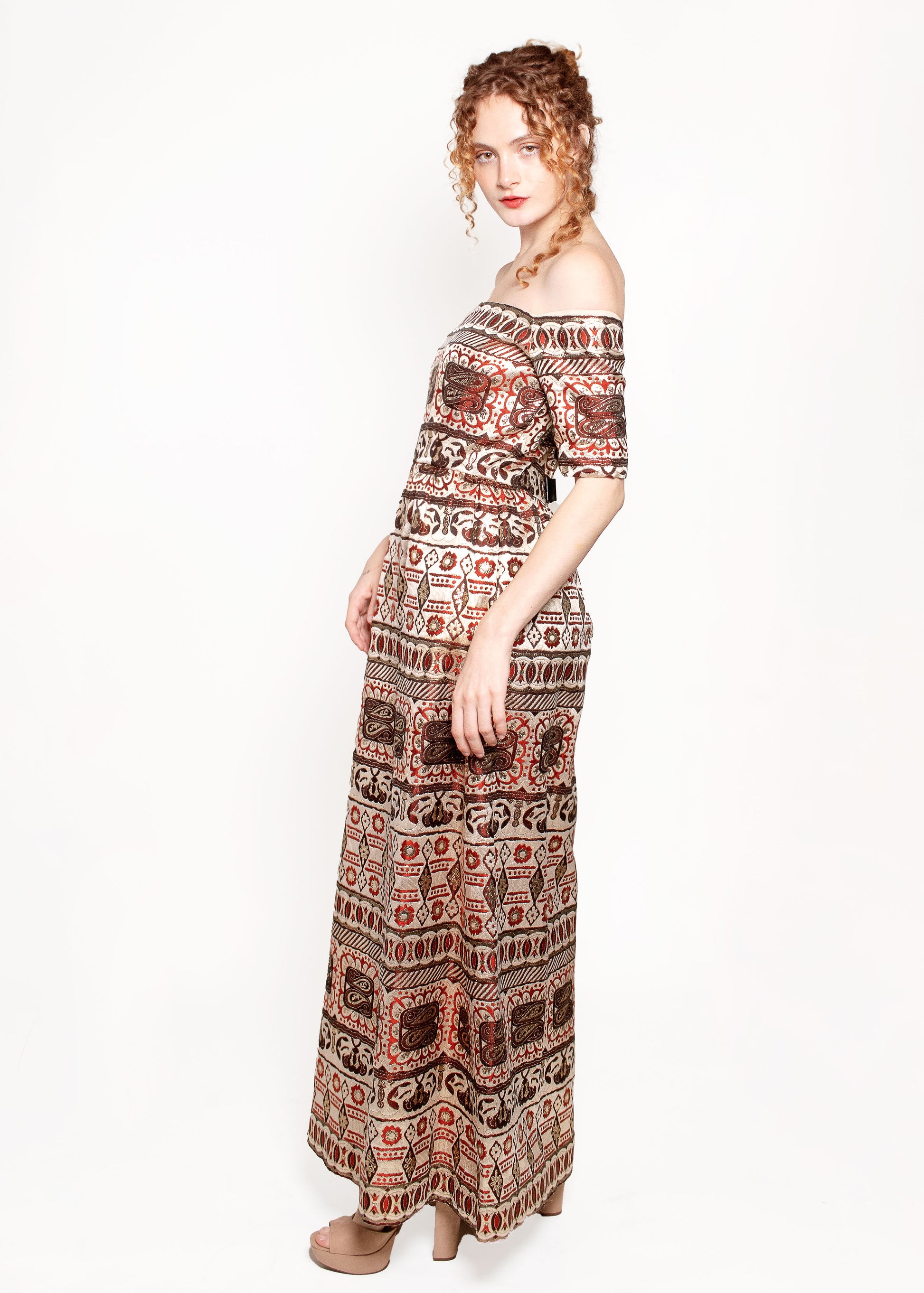 Oscar De La Renta 1970's Brocade Off The Shoulder Gown - The Kit Vintage