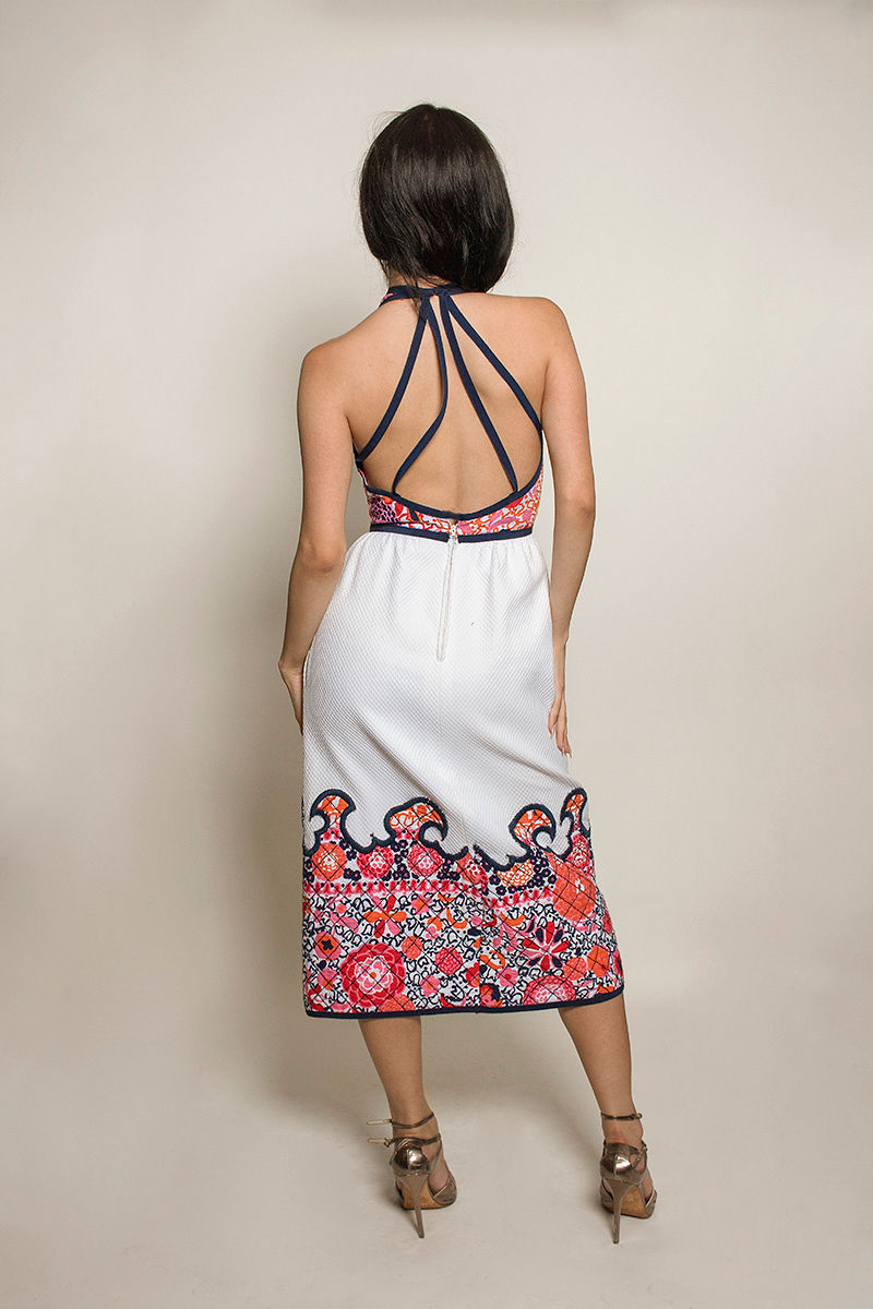 Malcolm Starr Open Back Quilted Applique Dress