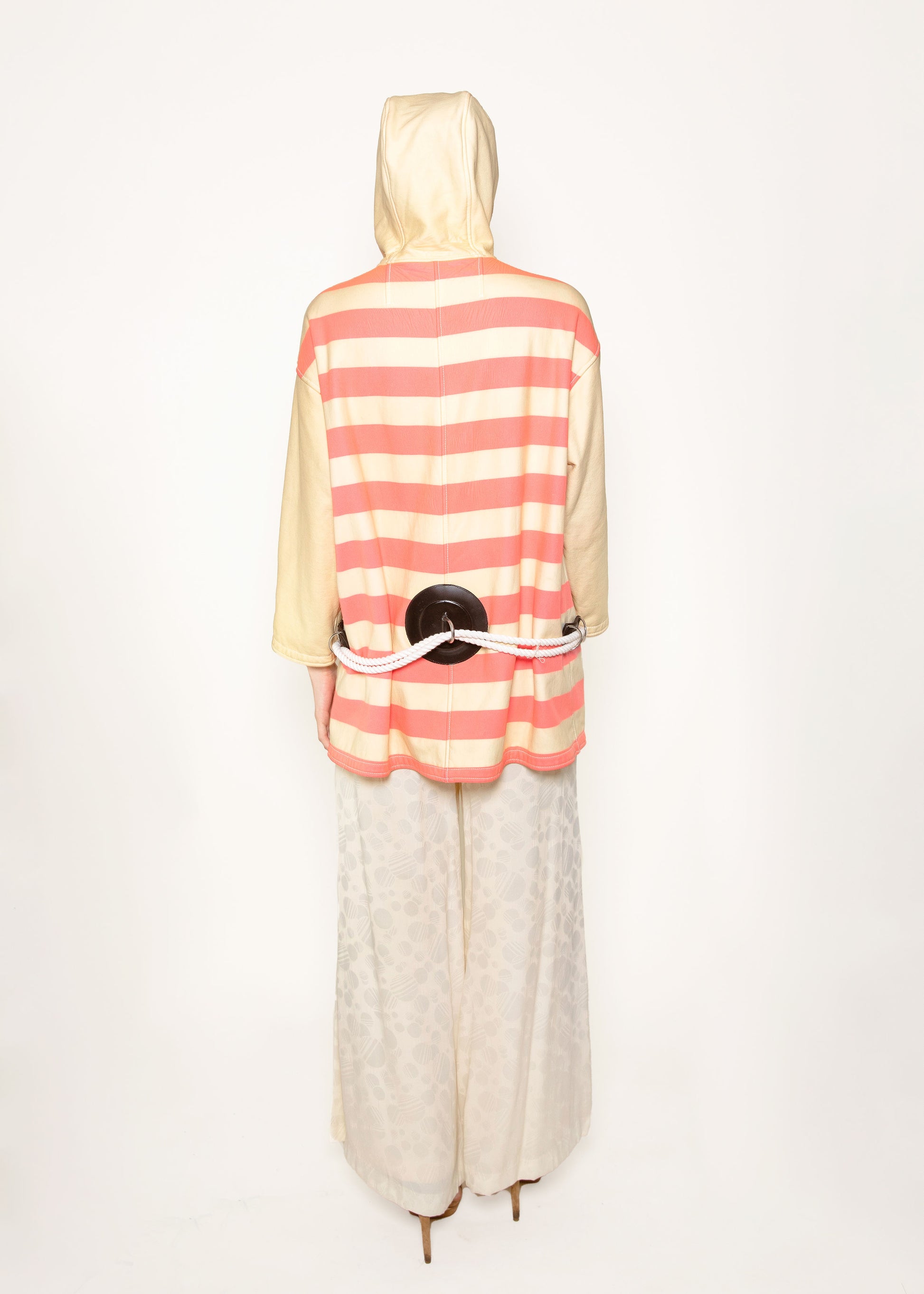Courreges Pink/White Stripe Leather Nautical Coat - The Kit Vintage