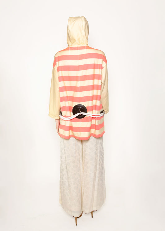 Courreges Pink/White Stripe Leather Nautical Coat - The Kit Vintage