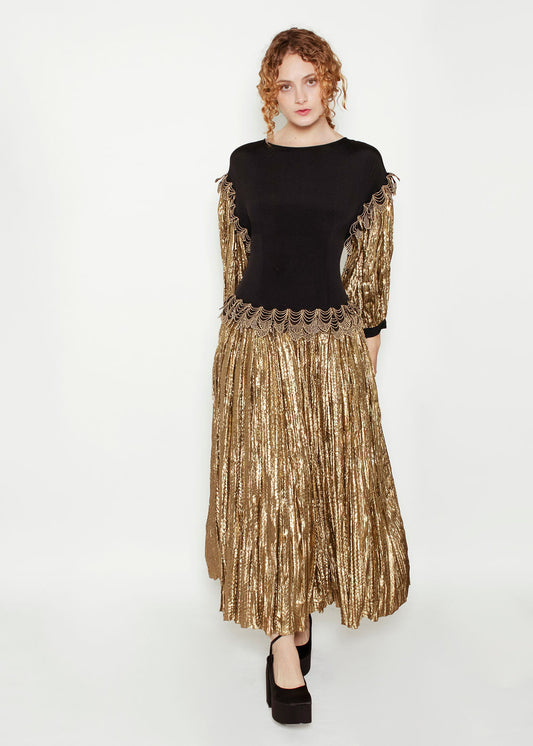 Karl Lagerfeld for Chloe 1981 Black & Liquid Gold Dress - The Kit Vintage