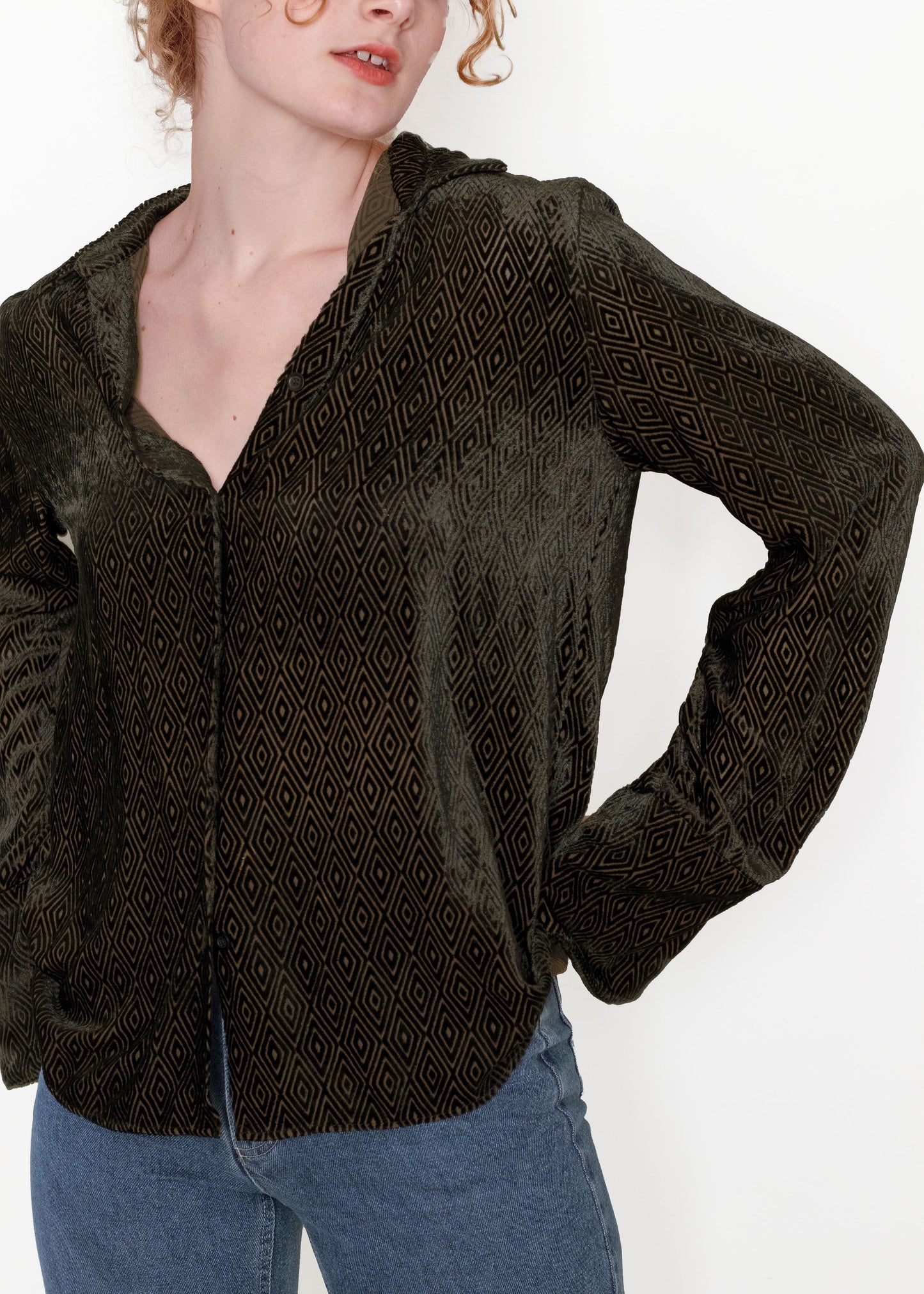 Emporio Armani Black Velvet 'Diamond' Blouse