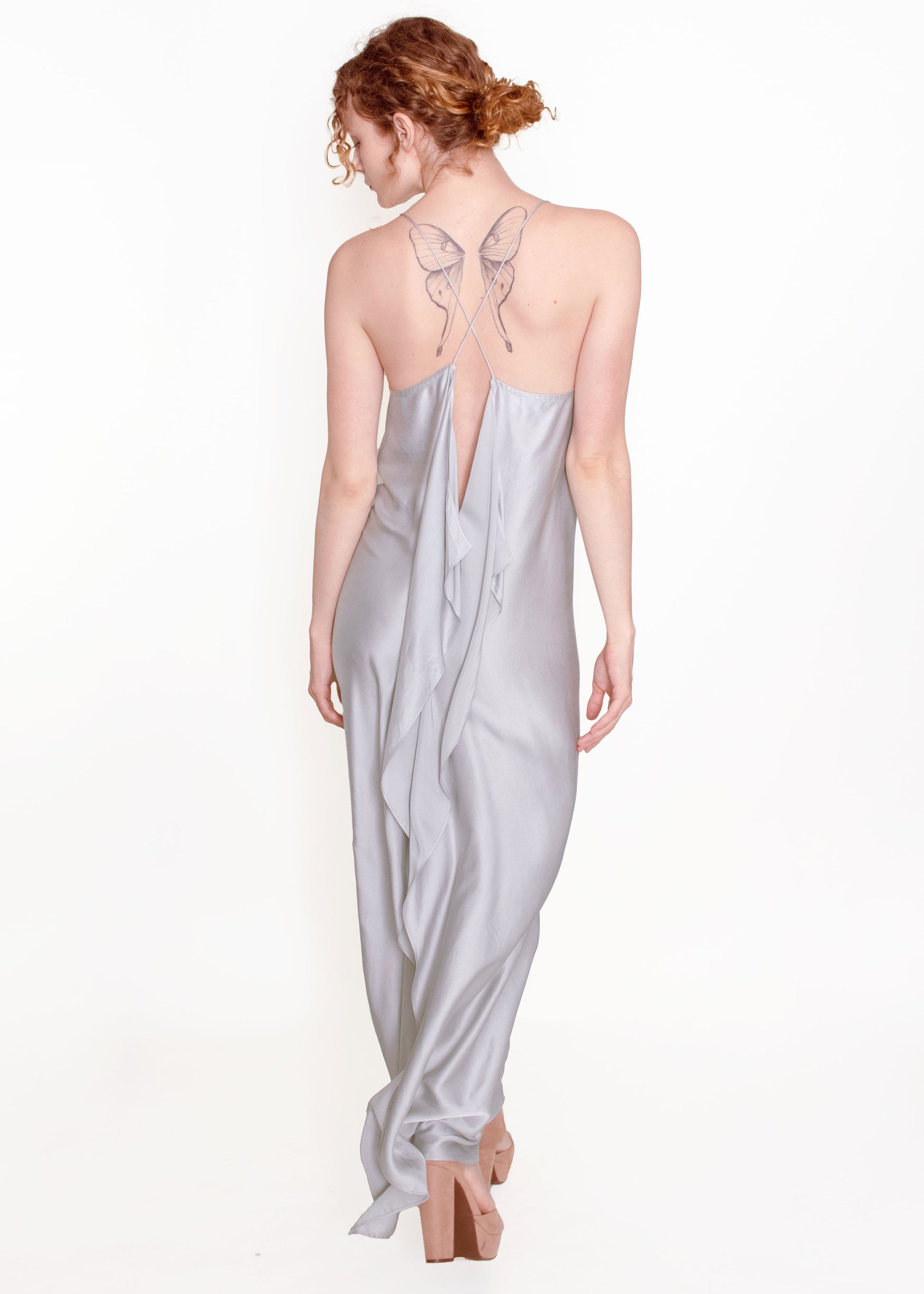 Jane Booke Silver Cross Back Silver Slip Dress - The Kit Vintage