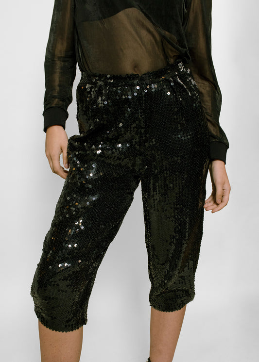 Loris Azarro Black Sequin Pant Capri - The Kit Vintage