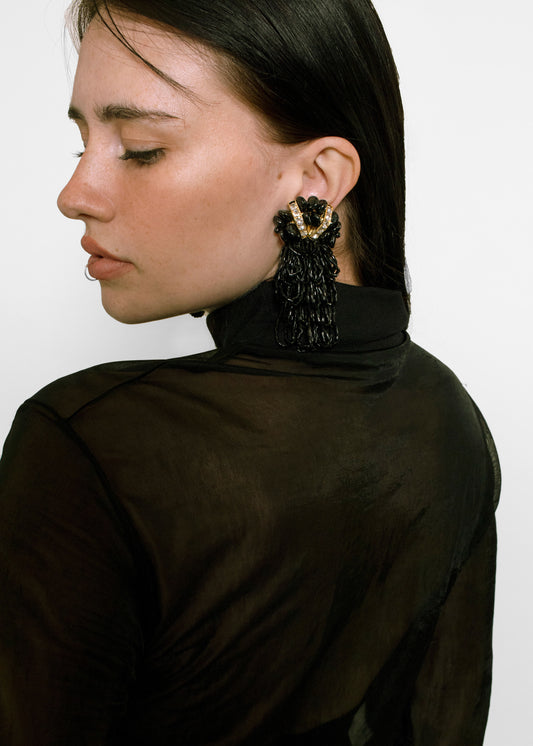 Black Beaded Drop Earrings - The Kit Vintage