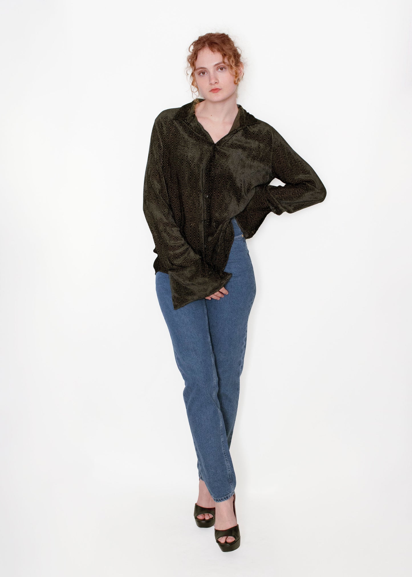 Emporio Armani Black Velvet 'Diamond' Blouse