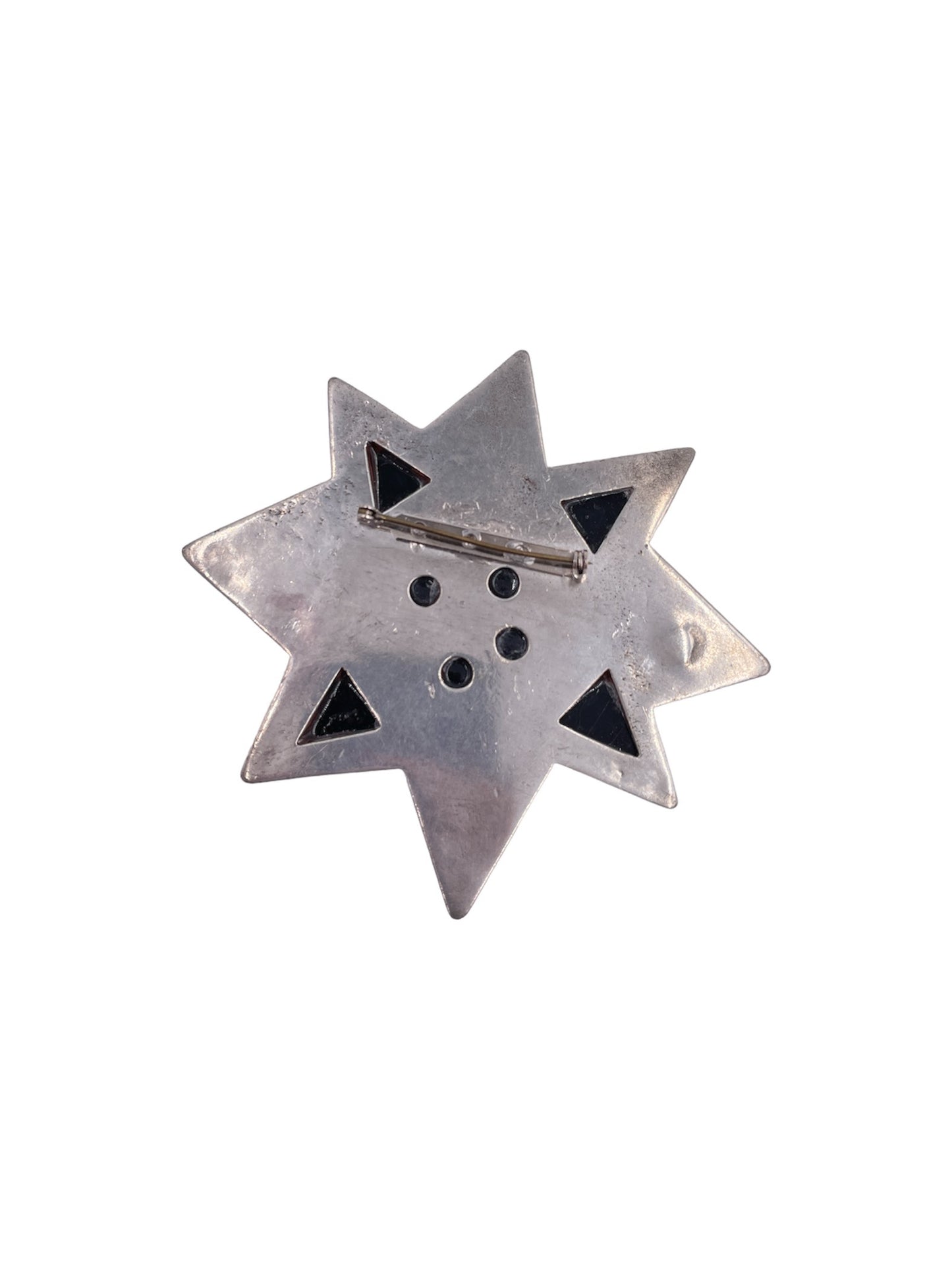 Silver Star Brooch W/ Black Enamel & Pearl