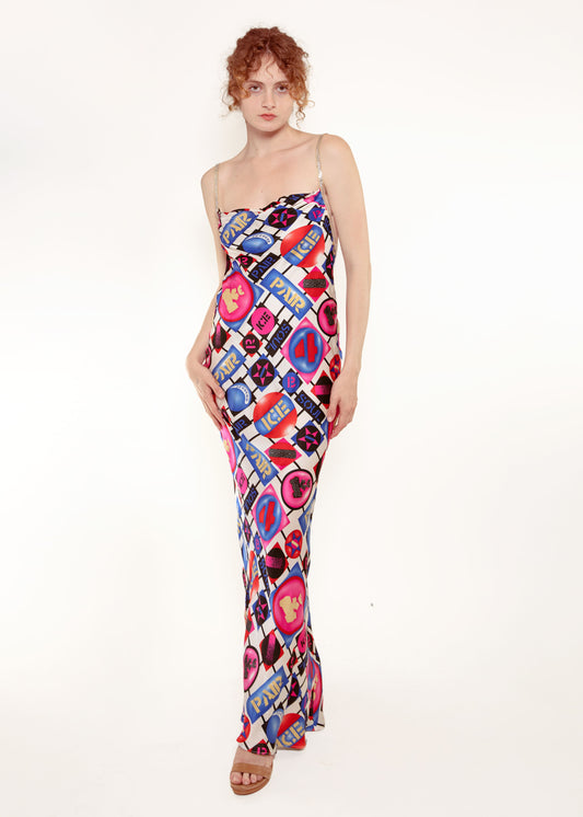 Iceberg Silk "ice soul" Printed Slip Dress - The Kit Vintage