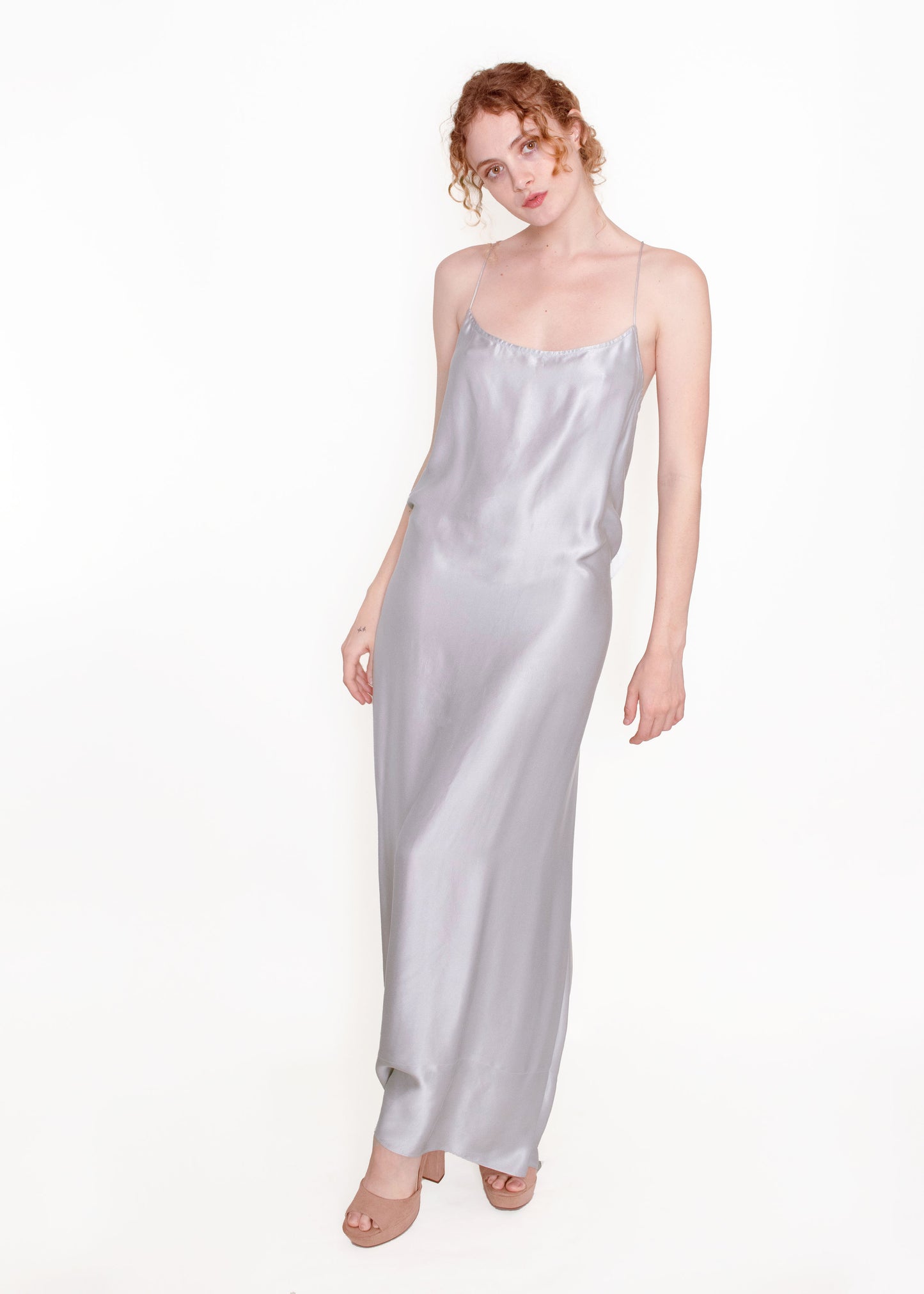 Jane Booke Silver Cross Back Silver Slip Dress