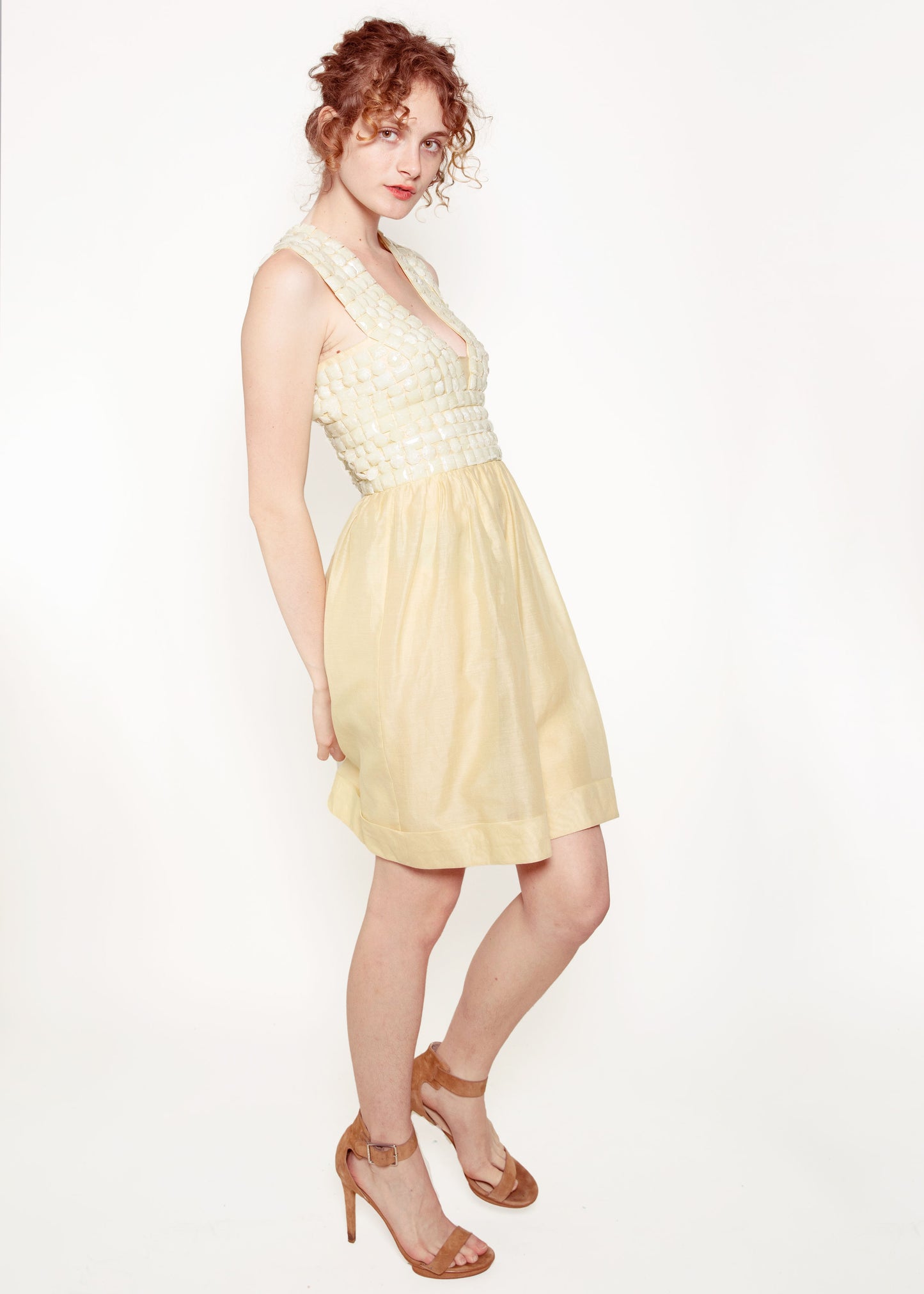 Burberry Cream Bead Encrusted Cocktail Dress