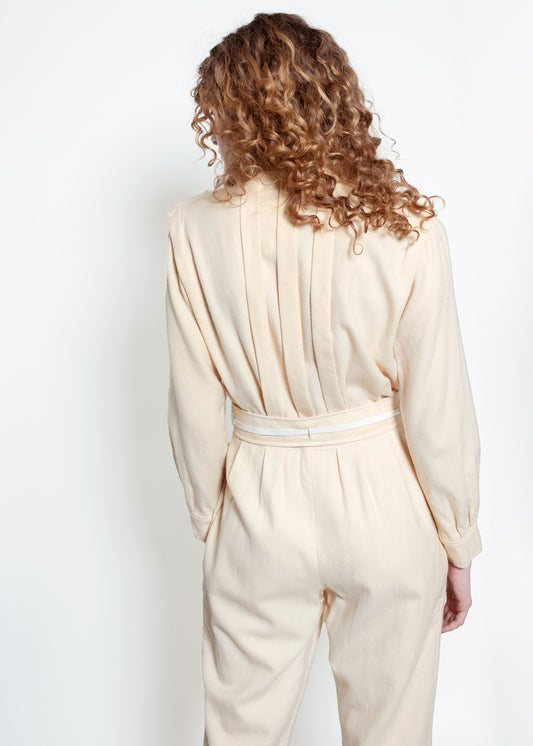 Courreges Cream L/S Wool Jumpsuit with Belt - The Kit Vintage