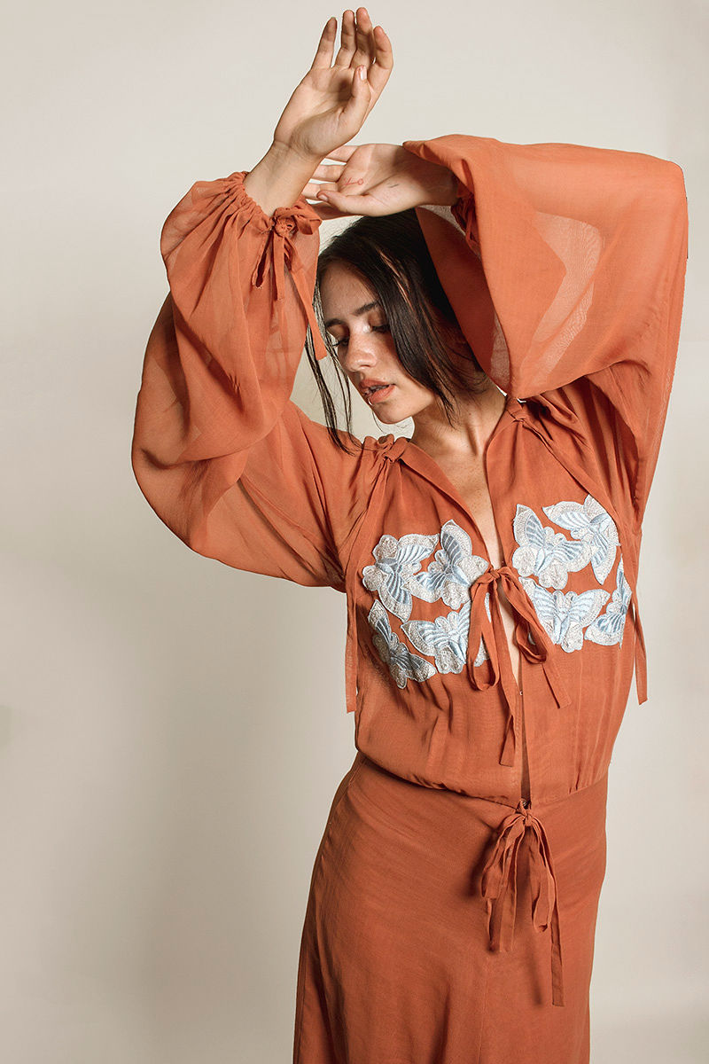 Thea Porter Couture 1970's Rare Cotton Dress with Embroidered Butterfly's - The Kit Vintage