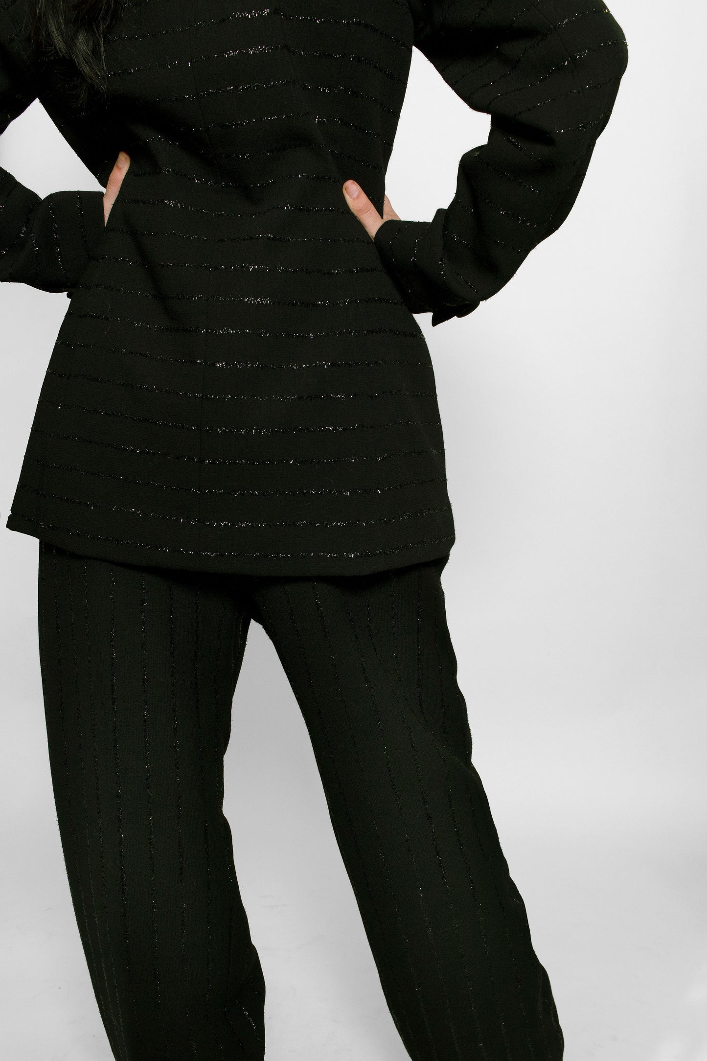 Travilla Black Sheen Pinstripe Suit