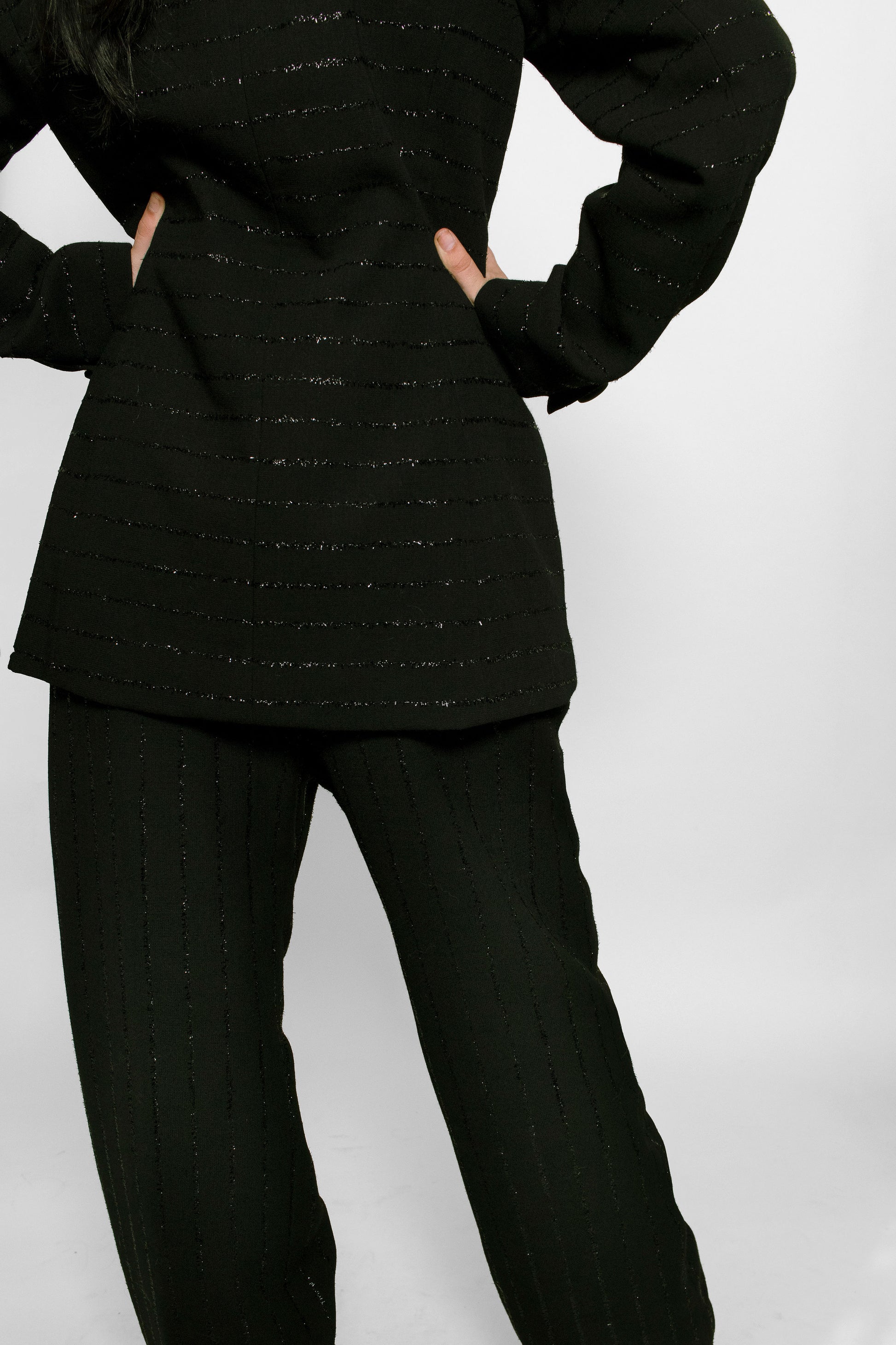 Travilla Black Sheen Pinstripe Suit - The Kit Vintage