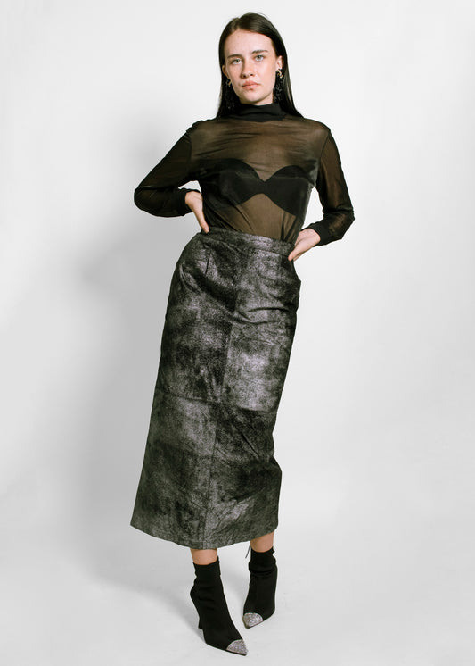 Krizia Leather Metallic Skirt - The Kit Vintage