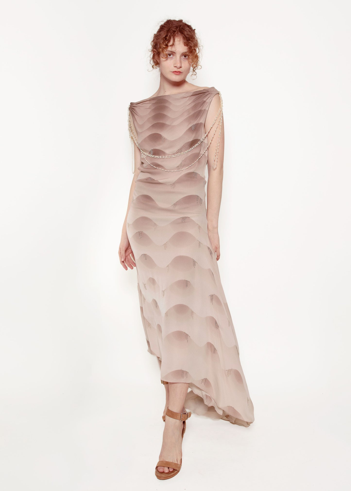 Chloe F/W 2001 Silk Dress with Pearl Ornamented Shoulder Detail - The Kit Vintage