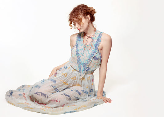 Zandra Rhodes, 1974, Pearl Trimmed Halter Dress - The Kit Vintage