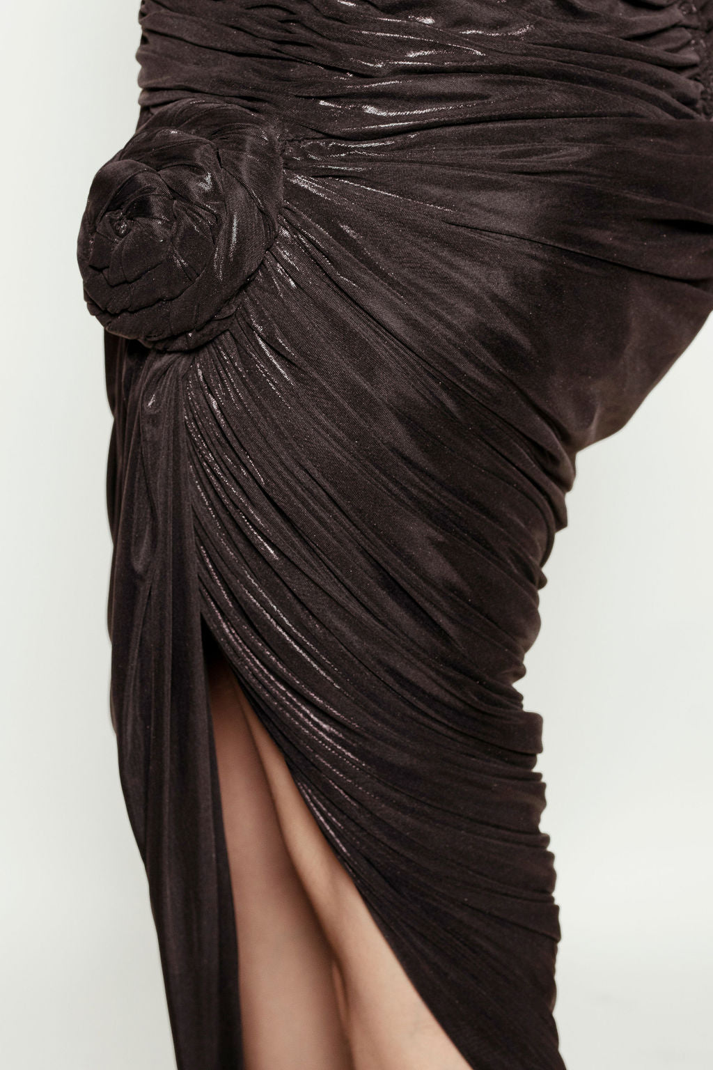 Claude Petin Strapless Metallic Rusched Gown