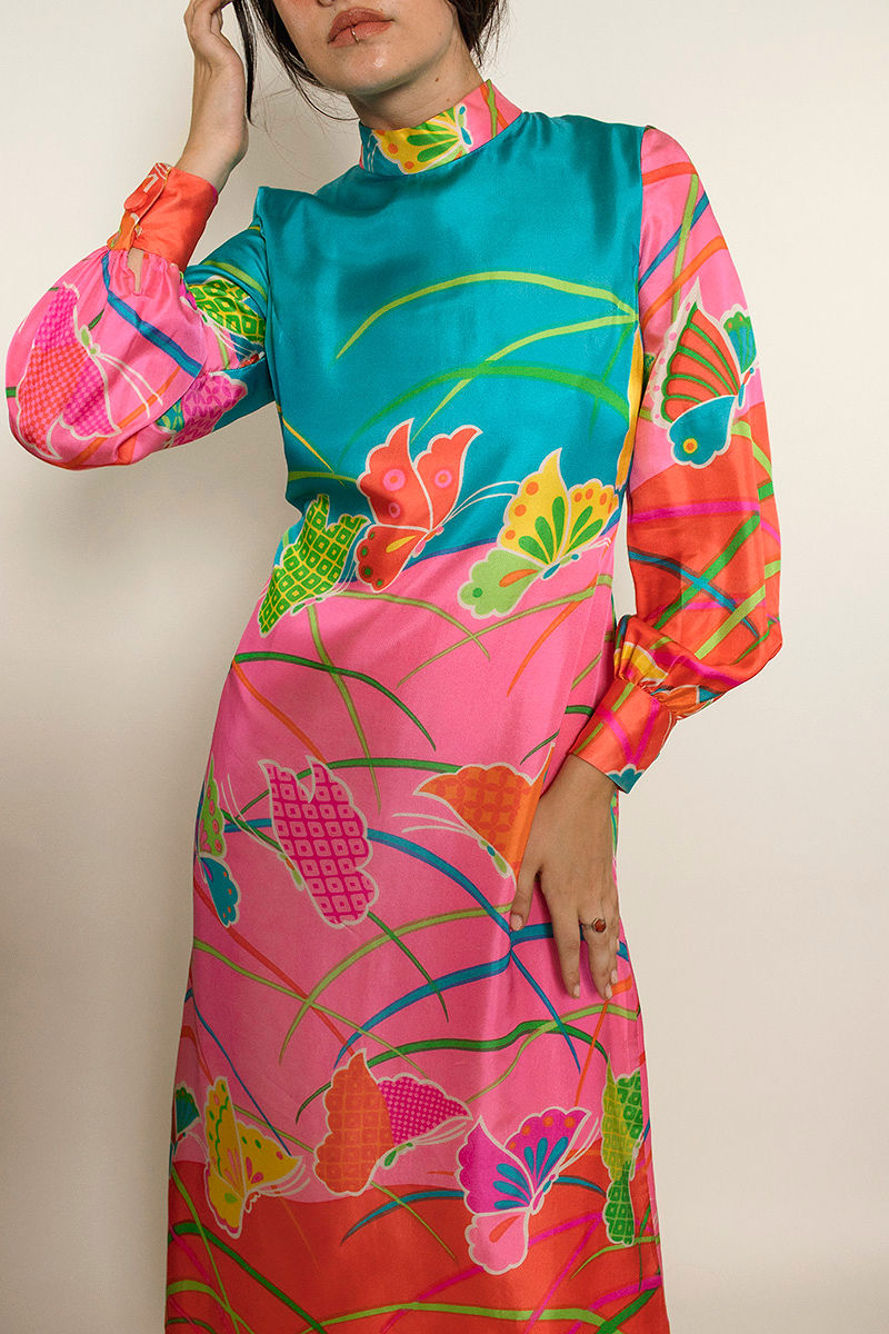 Hanae Mori Silk Butterfly Print Shift Dress - The Kit Vintage