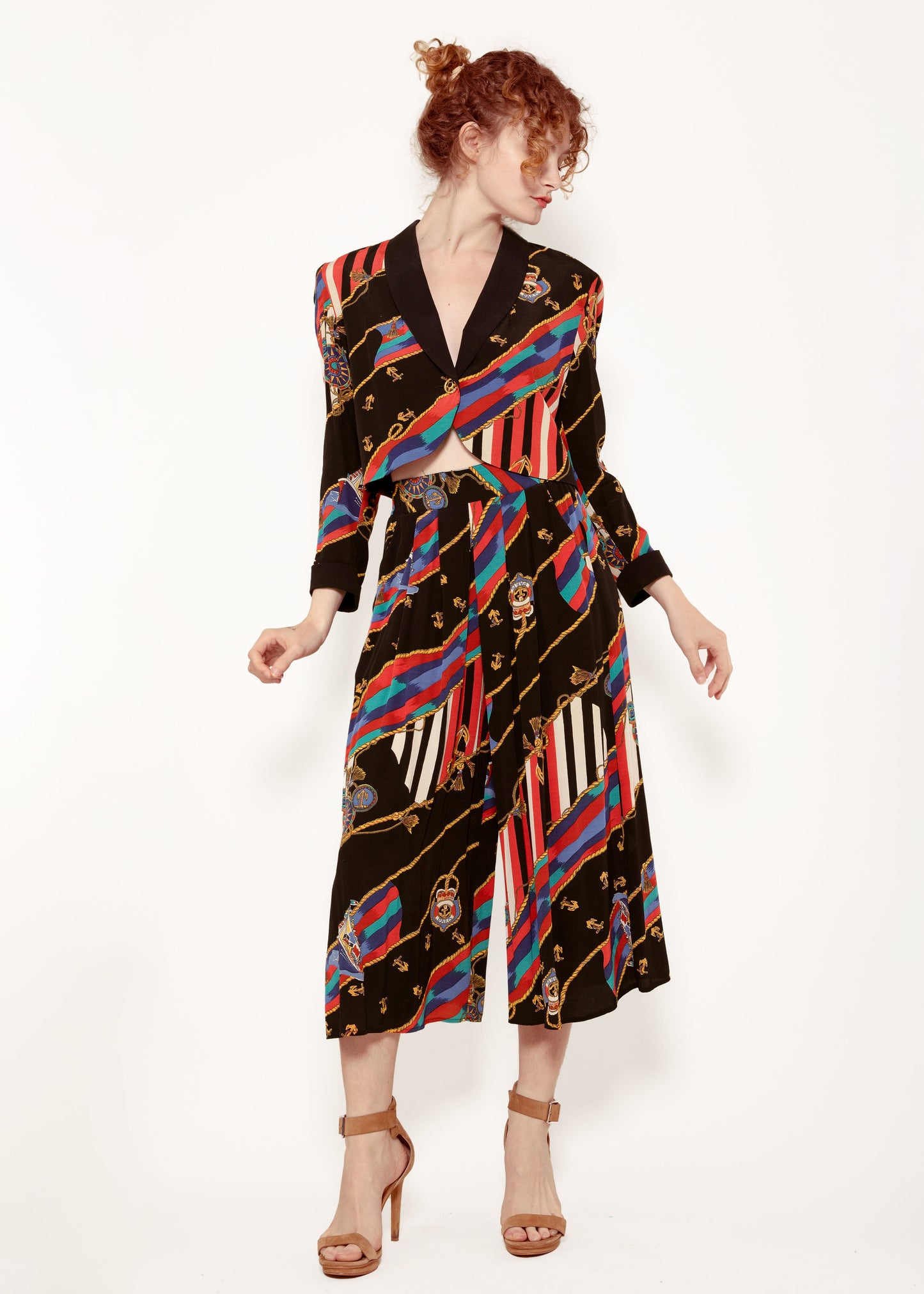Nautical Print Carol Little Culotte & Cropped Jacket Set