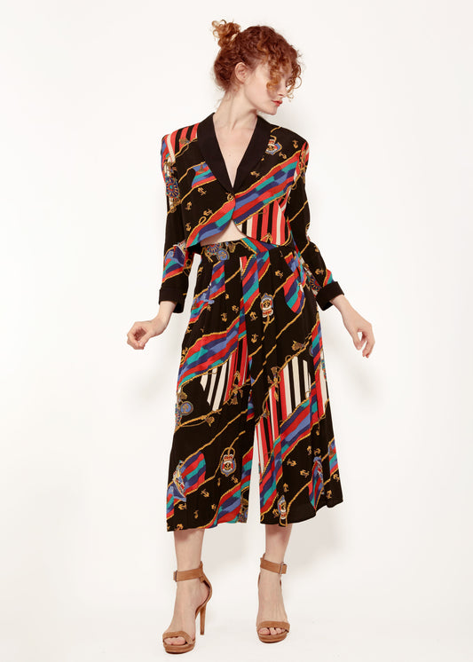 Nautical Print Carol Little Culotte & Cropped Jacket Set - The Kit Vintage