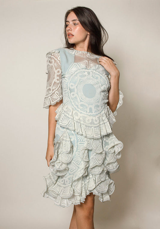 Zandra by Zandra Rhodes Sky Bluse Ruffled Cocktail dress - The Kit Vintage