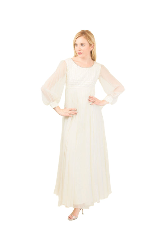 1970's Vintage Pearl Bodice Chiffon Gown - The Kit Vintage