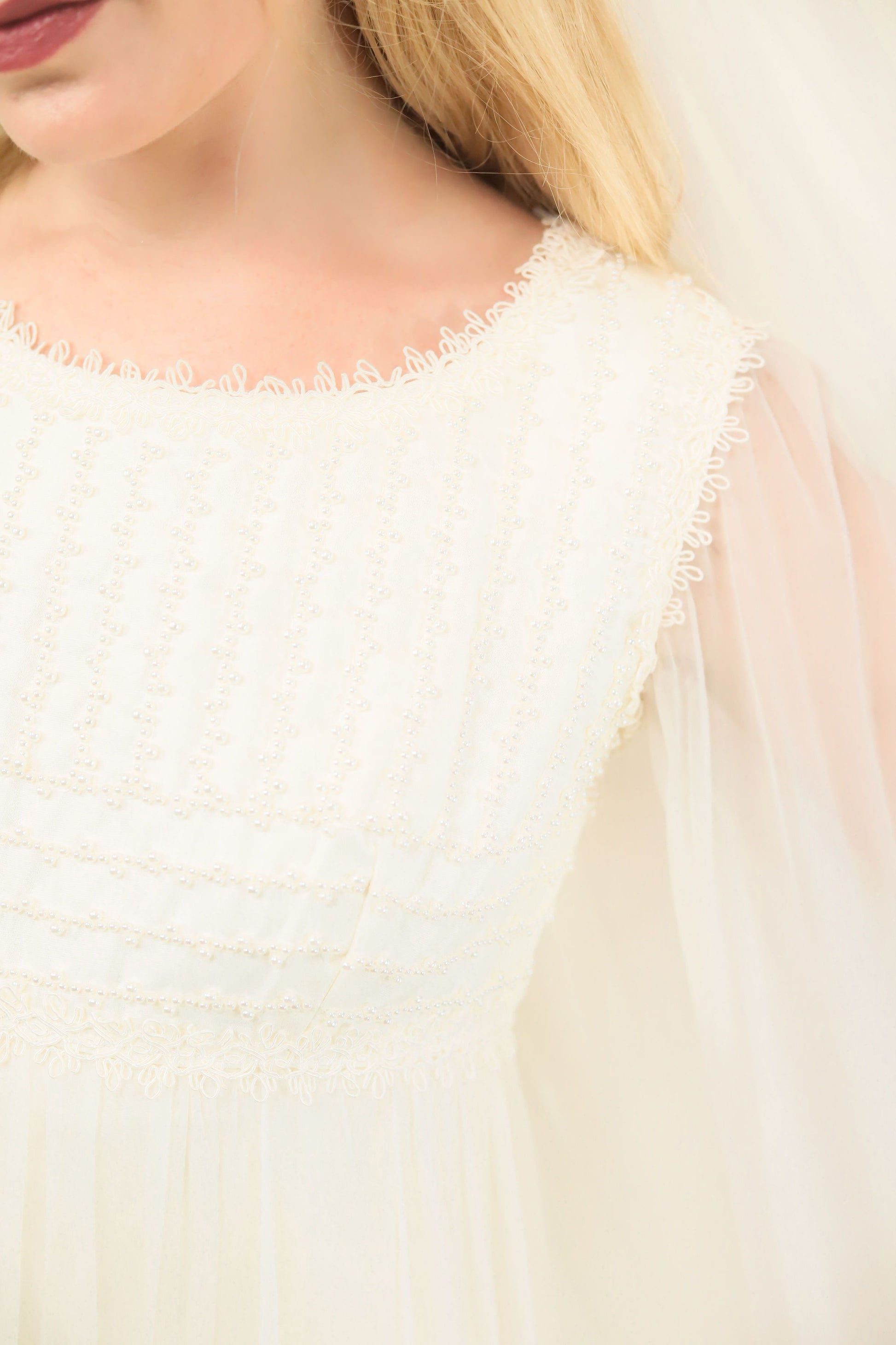 1970's Vintage Pearl Bodice Chiffon Gown - The Kit Vintage
