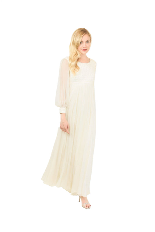 1970's Vintage Pearl Bodice Chiffon Gown - The Kit Vintage