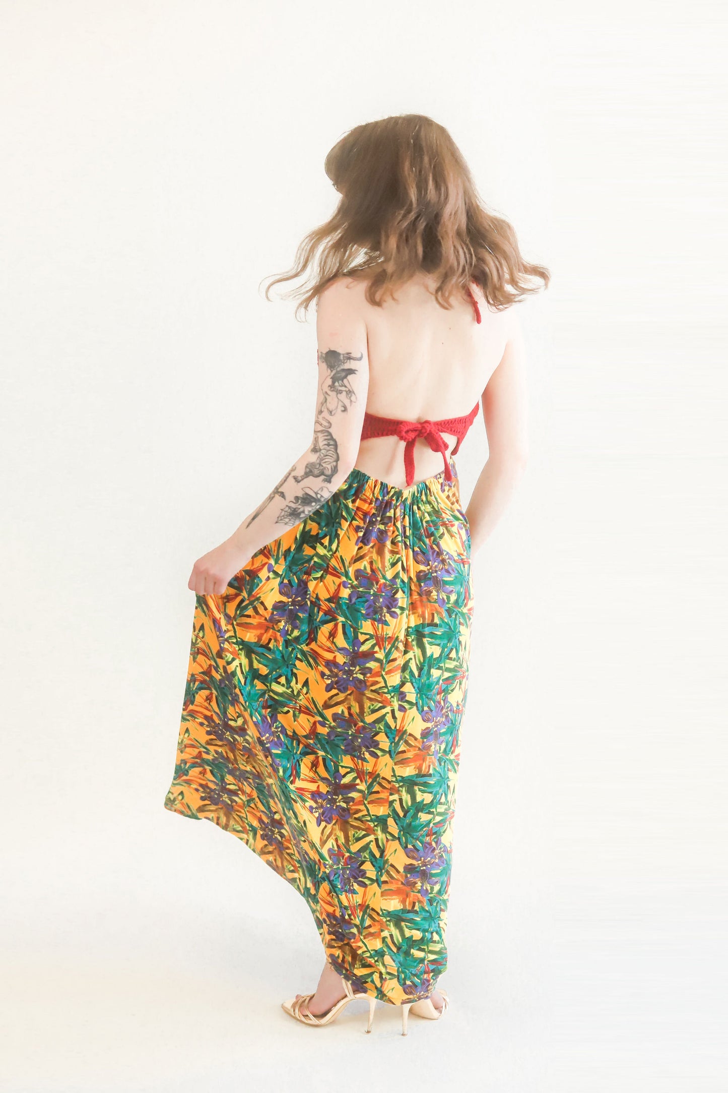 Crochet & Floral Halter Dress - The Kit Vintage