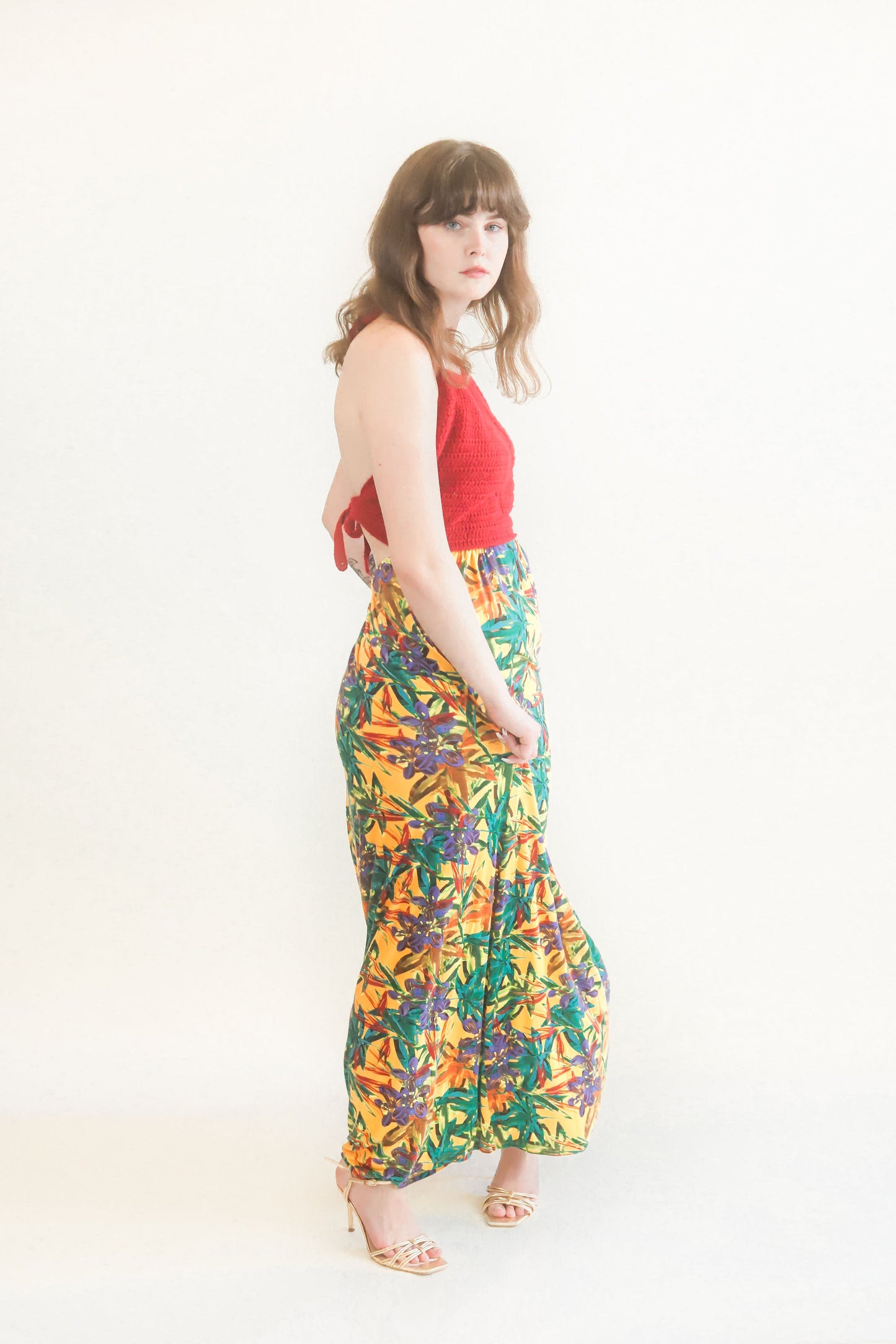 Crochet & Floral Halter Dress - The Kit Vintage
