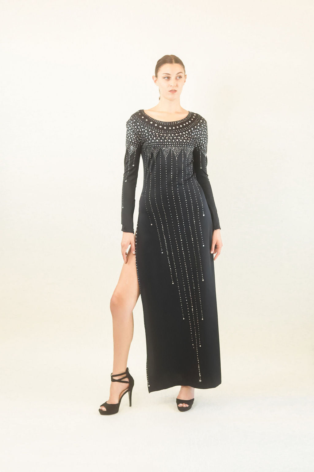 Jersey Glitter Gown W/ Large Back Keyhole