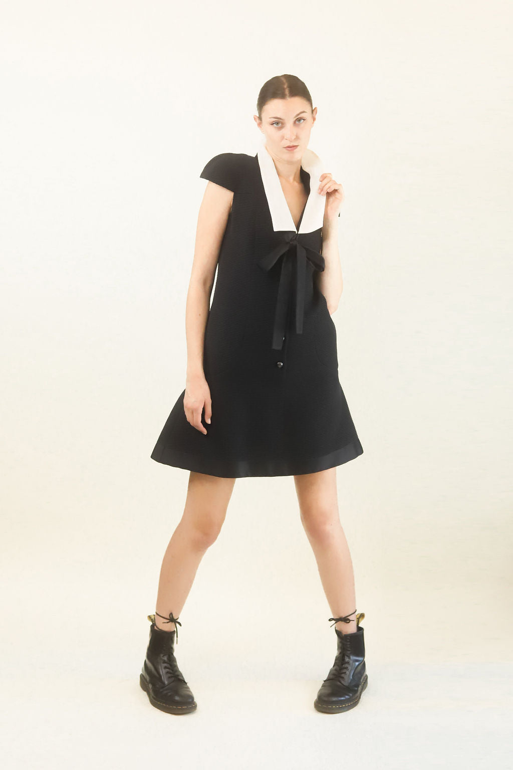 Spring 2012 Chanel Black White Collar Sating Bow Dress - The Kit Vintage