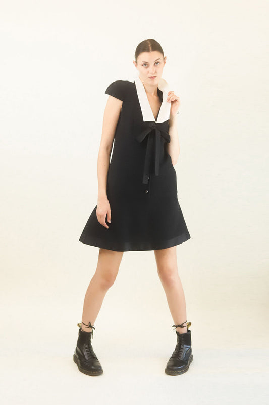 Spring 2012 Chanel Black White Collar Sating Bow Dress - The Kit Vintage