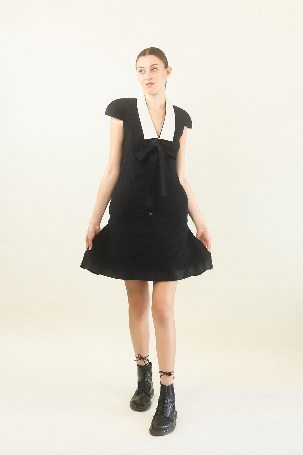 Spring 2012 Chanel Black White Collar Sating Bow Dress - The Kit Vintage