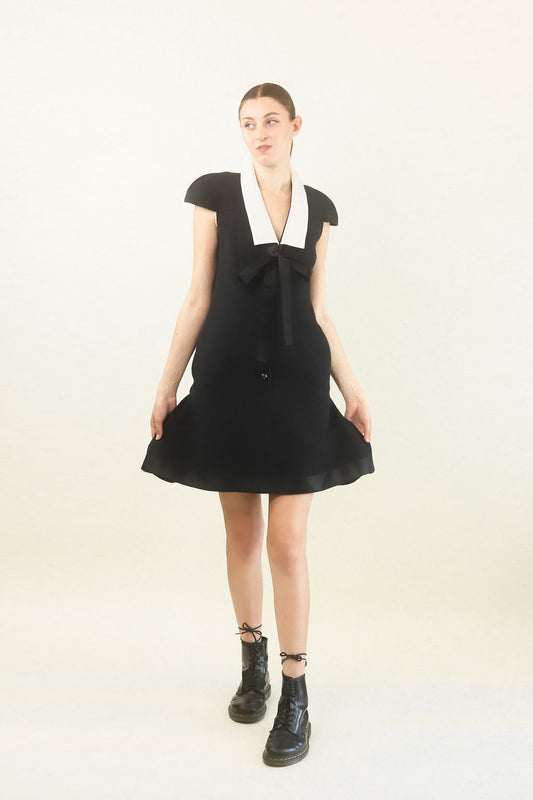 Spring 2012 Chanel Black White Collar Sating Bow Dress - The Kit Vintage