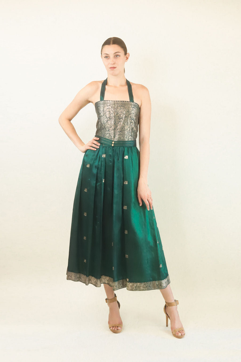 Green Metallic Silk Dress & Jacket - The Kit Vintage