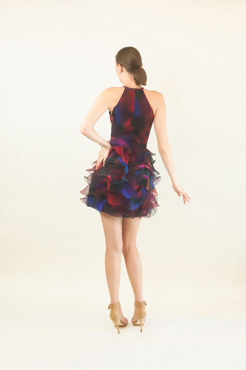 Silk Halter Tiered Dress W/ Belt