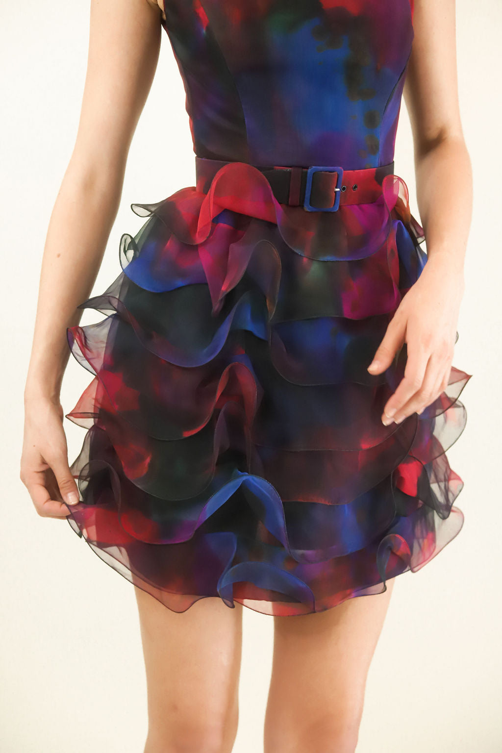 Silk Halter Tiered Dress W/ Belt
