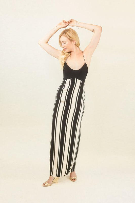 Galanos Black & White Striped Slip Dress - The Kit Vintage