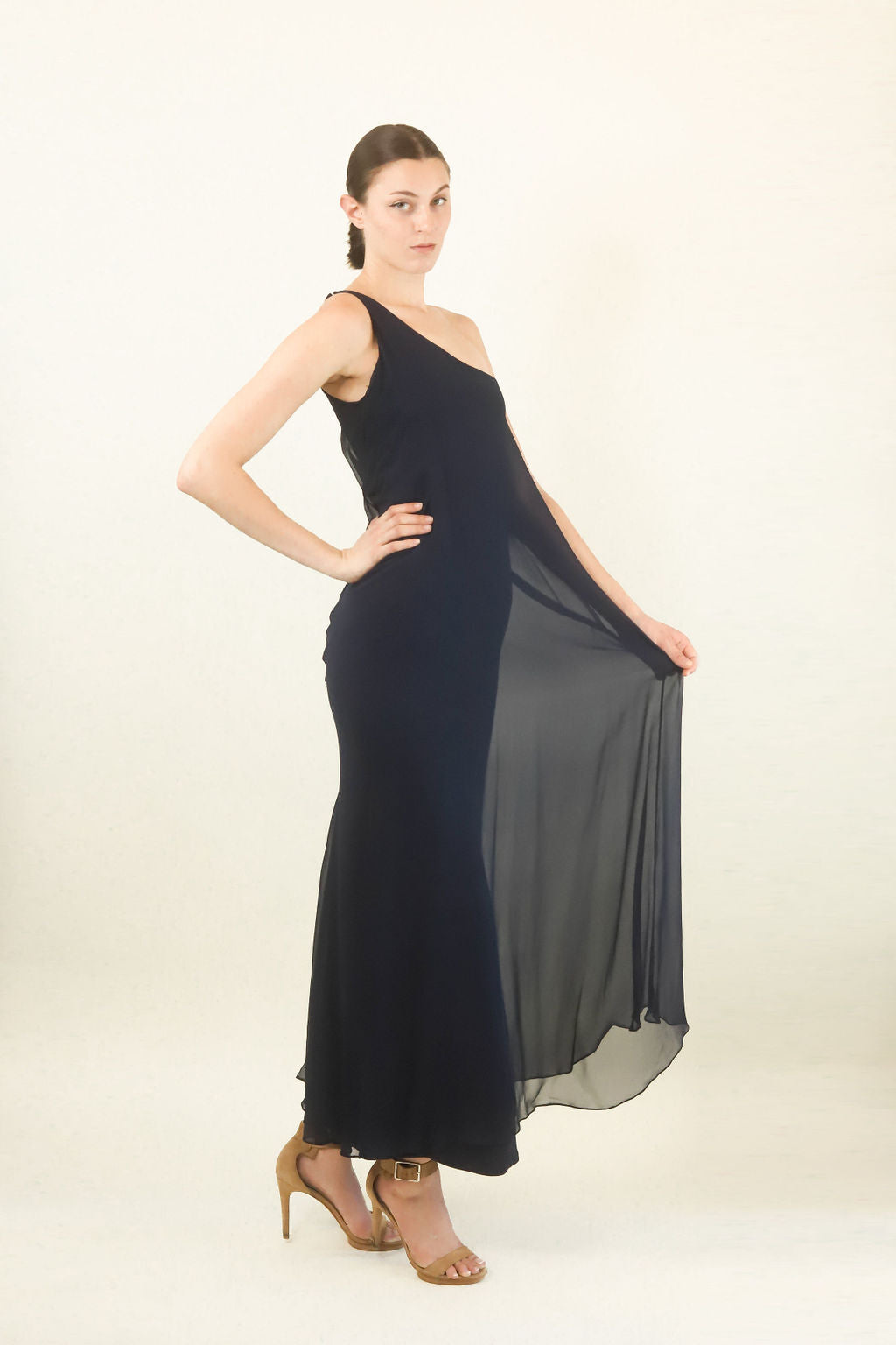 Halston Chiffon One Shoulder Gown - The Kit Vintage
