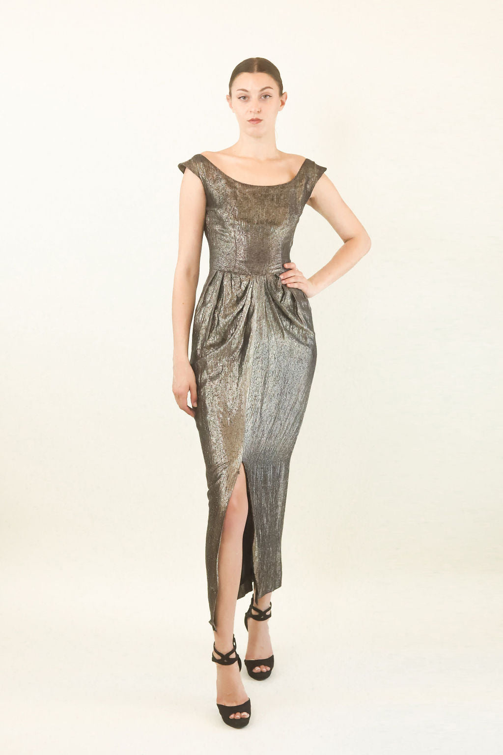 Jane Engel NY Silver Lame Dress 1940's - The Kit Vintage