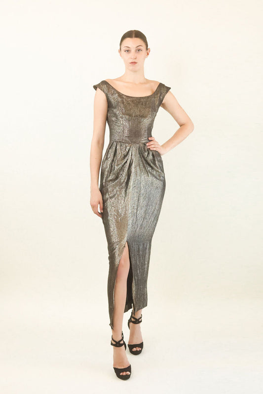 Jane Engel NY Silver Lame Dress 1940's - The Kit Vintage
