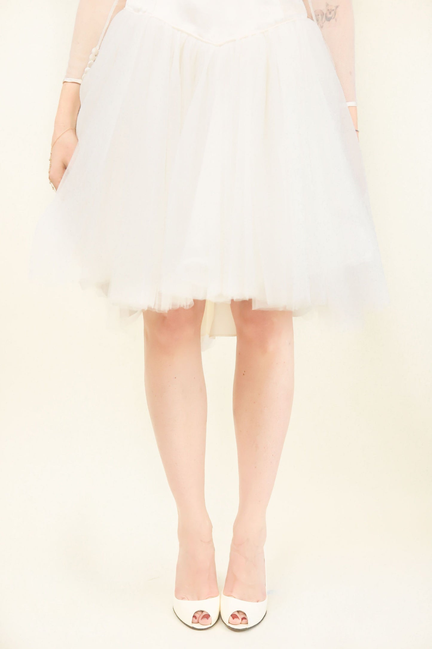 White Satin & Mesh Cocktail Dress - The Kit Vintage