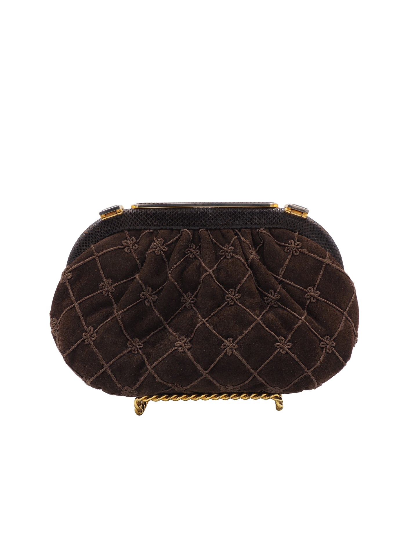 Judith Leiber Chocolate Brown Suede & Snake Purse